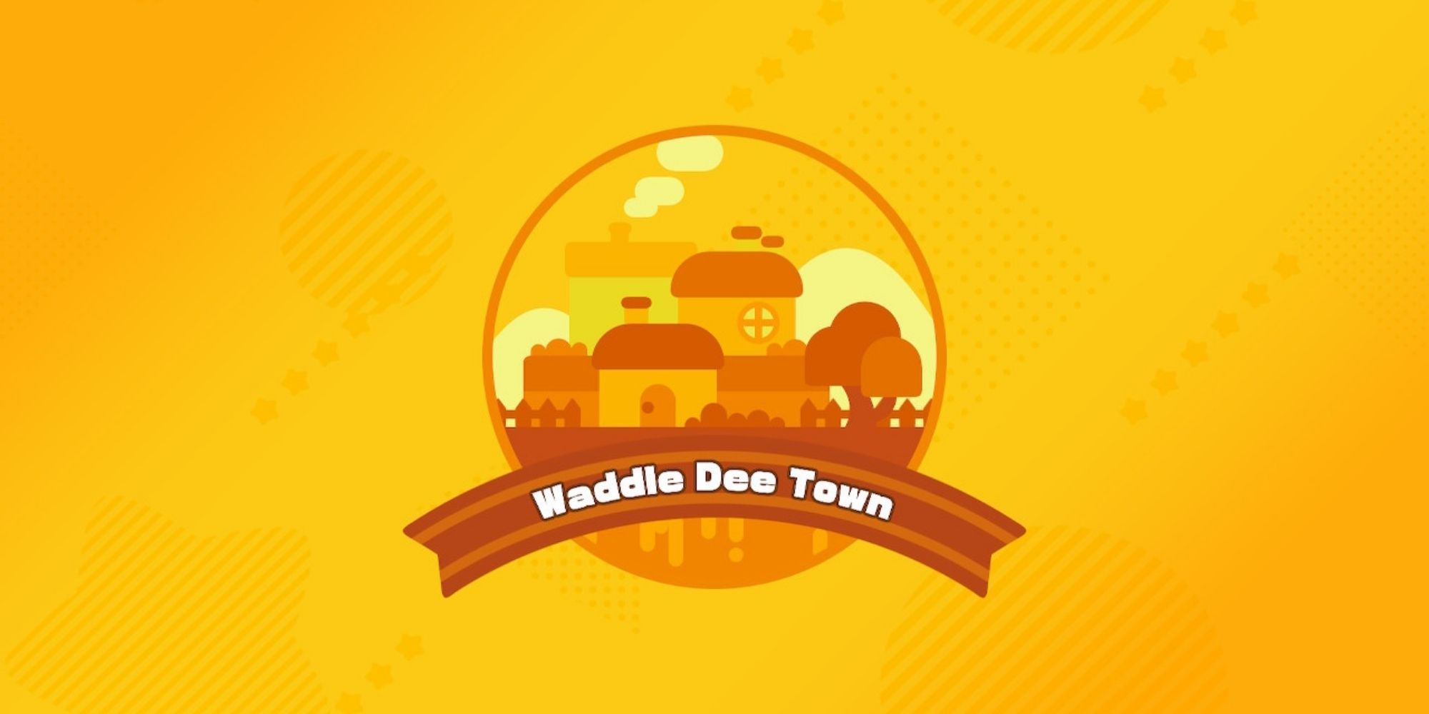 Kirby and the Forgotten Land Waddle Dee Town Logo Against Yellow Background