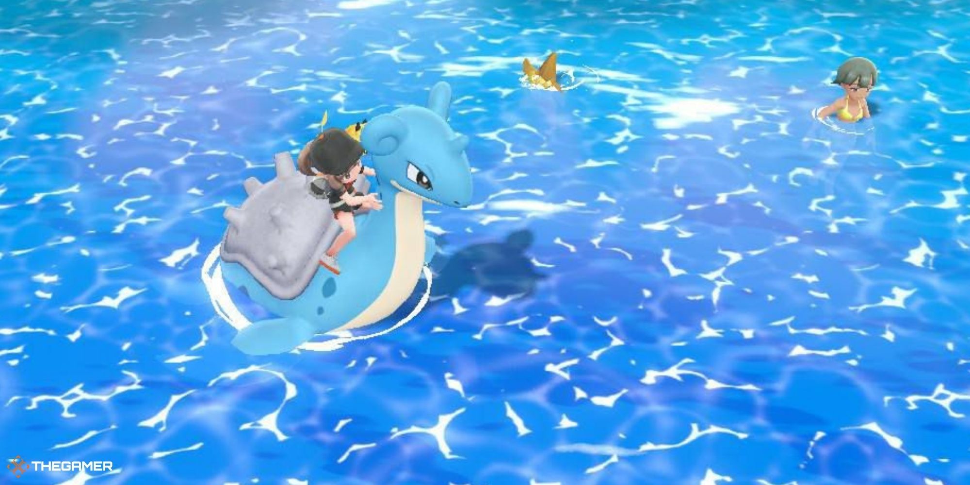 Let's Go Pikachu and Eevee - Lapras carrying player in sea