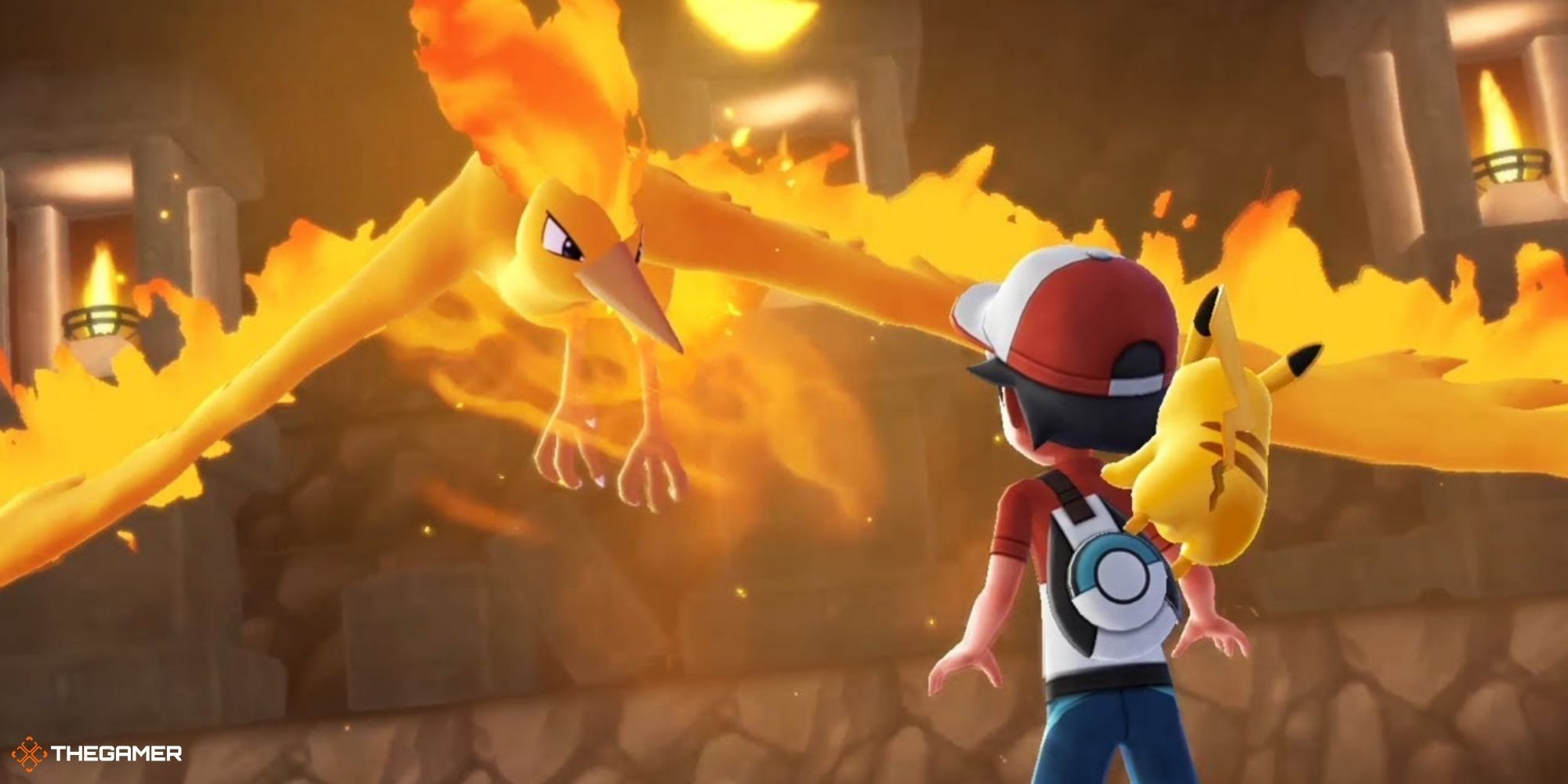 Let's Go Pikachu and Eevee - Moltres staring down player in battle