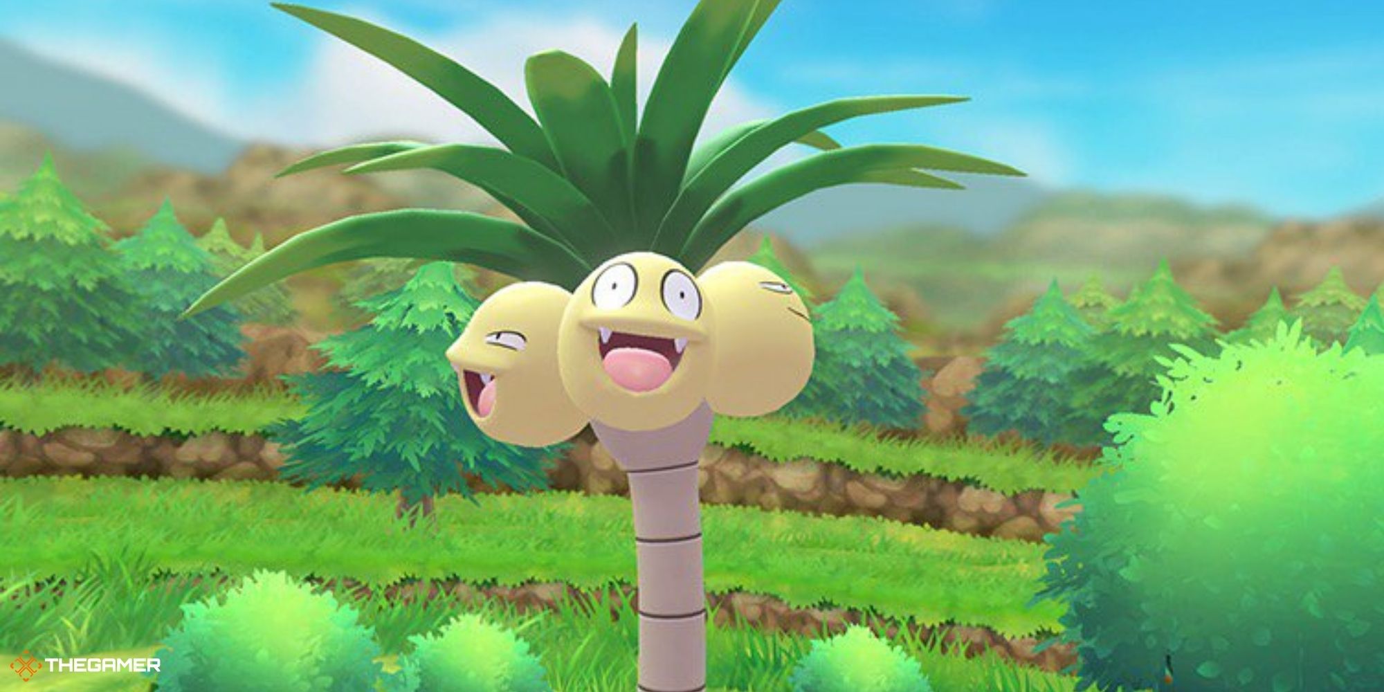Let's Go Pikachu and Eevee - alolan exeggutor smiling in grassy meadow