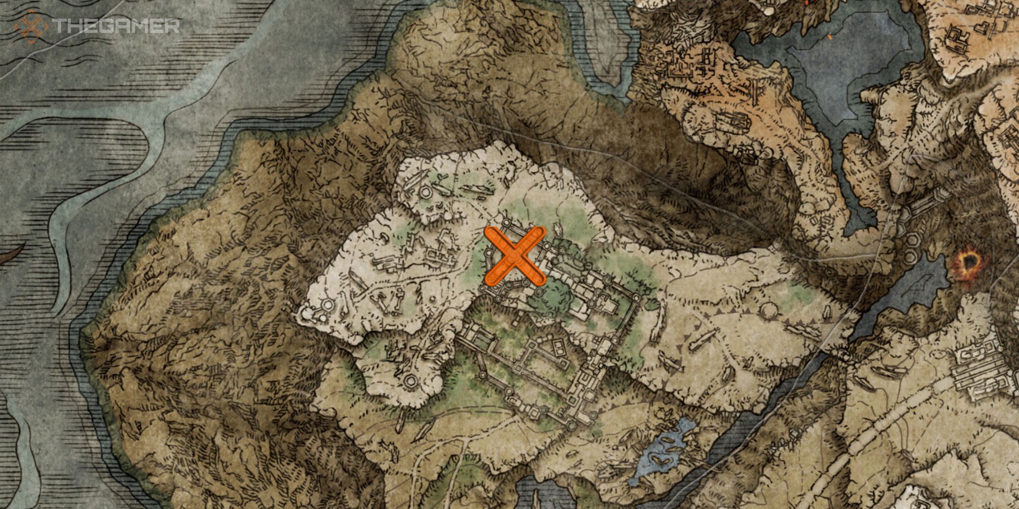 Map showing the location of the Loretta's Greatbow Sorcery in Elden Ring