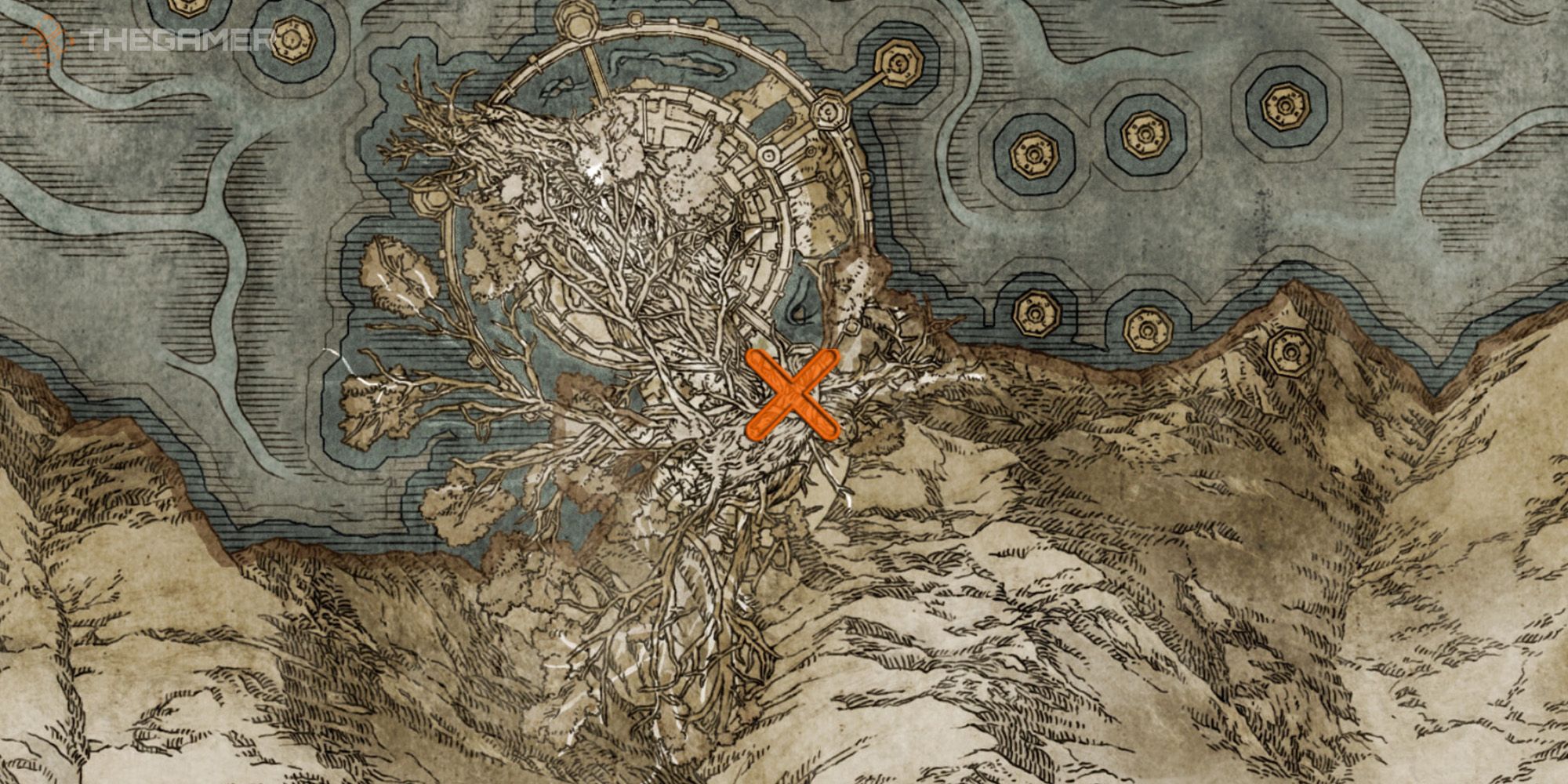 Map showing the location of the Loretta's Mastery Sorcery in Elden Ring