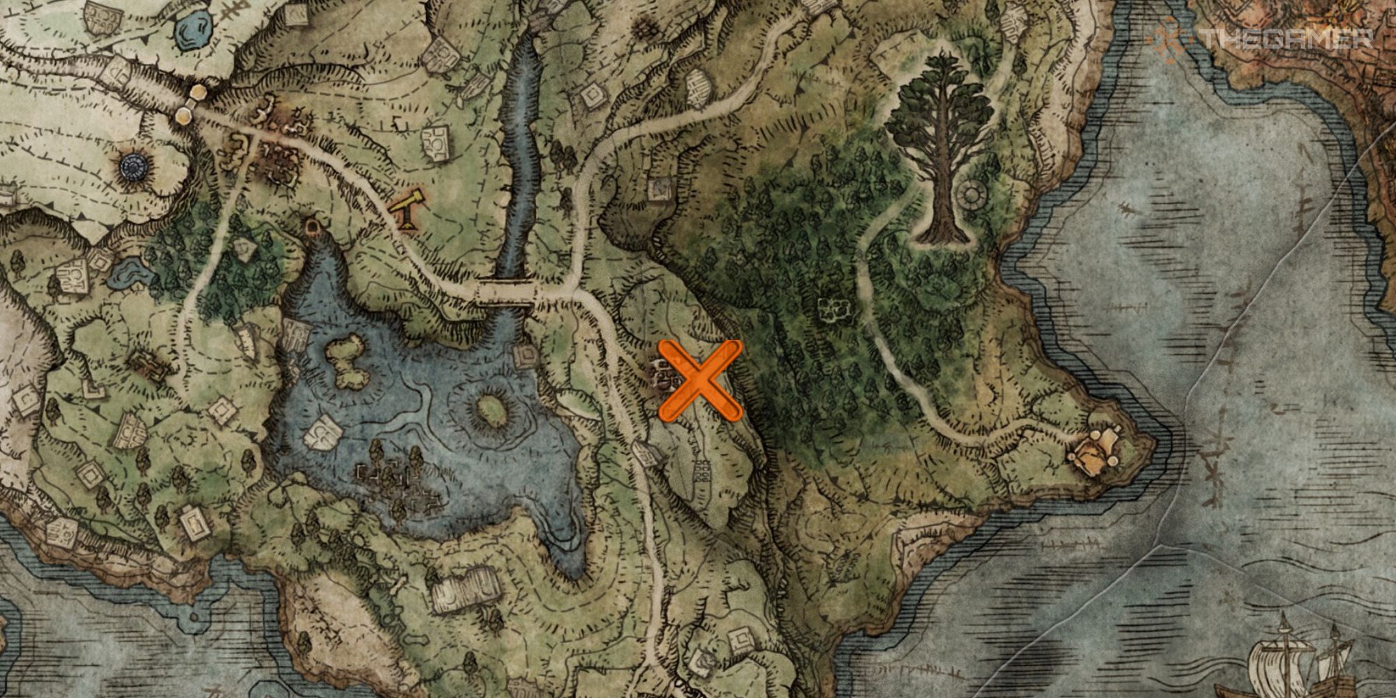 Map showing the first location of Sorceress Sellen in the Waypoint Ruins in Limgrave in Elden Ring