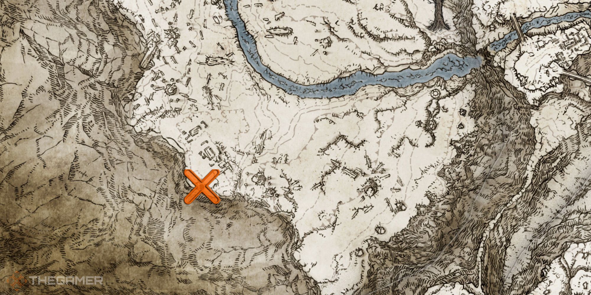Map showing the location of the Meteorite of Astel Sorcery in Elden Ring