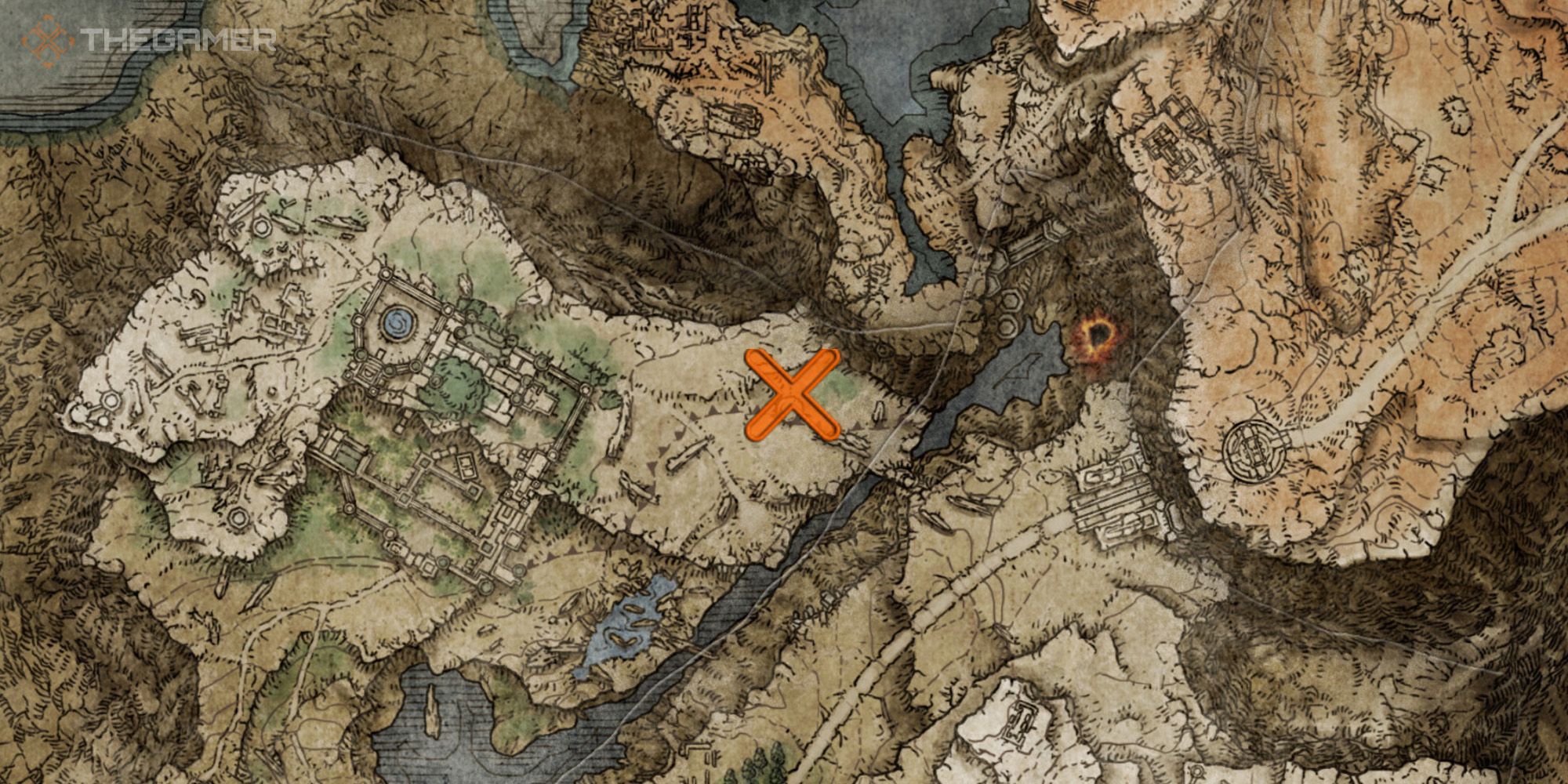 Map showing the location of the Meteorite Sorcery in Elden Ring