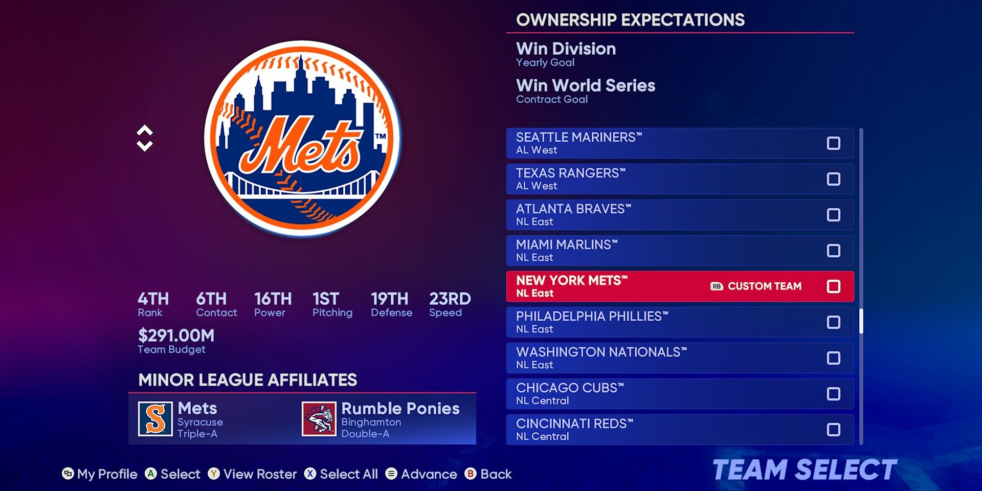 New York Mets Franchise Mode Team Select