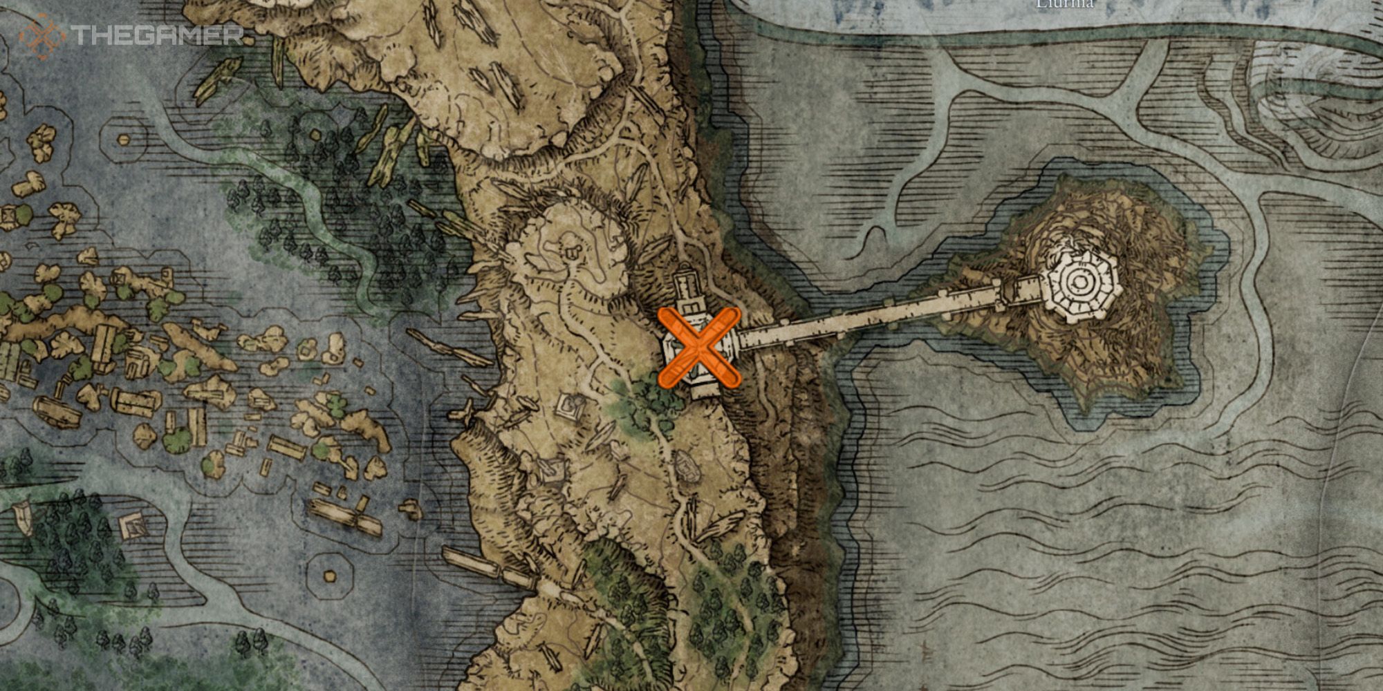 Map showing the location of Preceptor Miriam within Liurna in Elden Ring