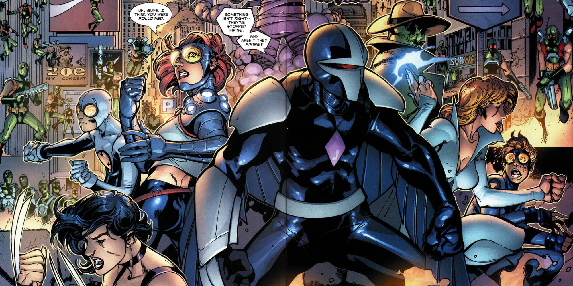a panel from the Marvel Team Up comic featuring the League of Losers being surrounded by flying goons