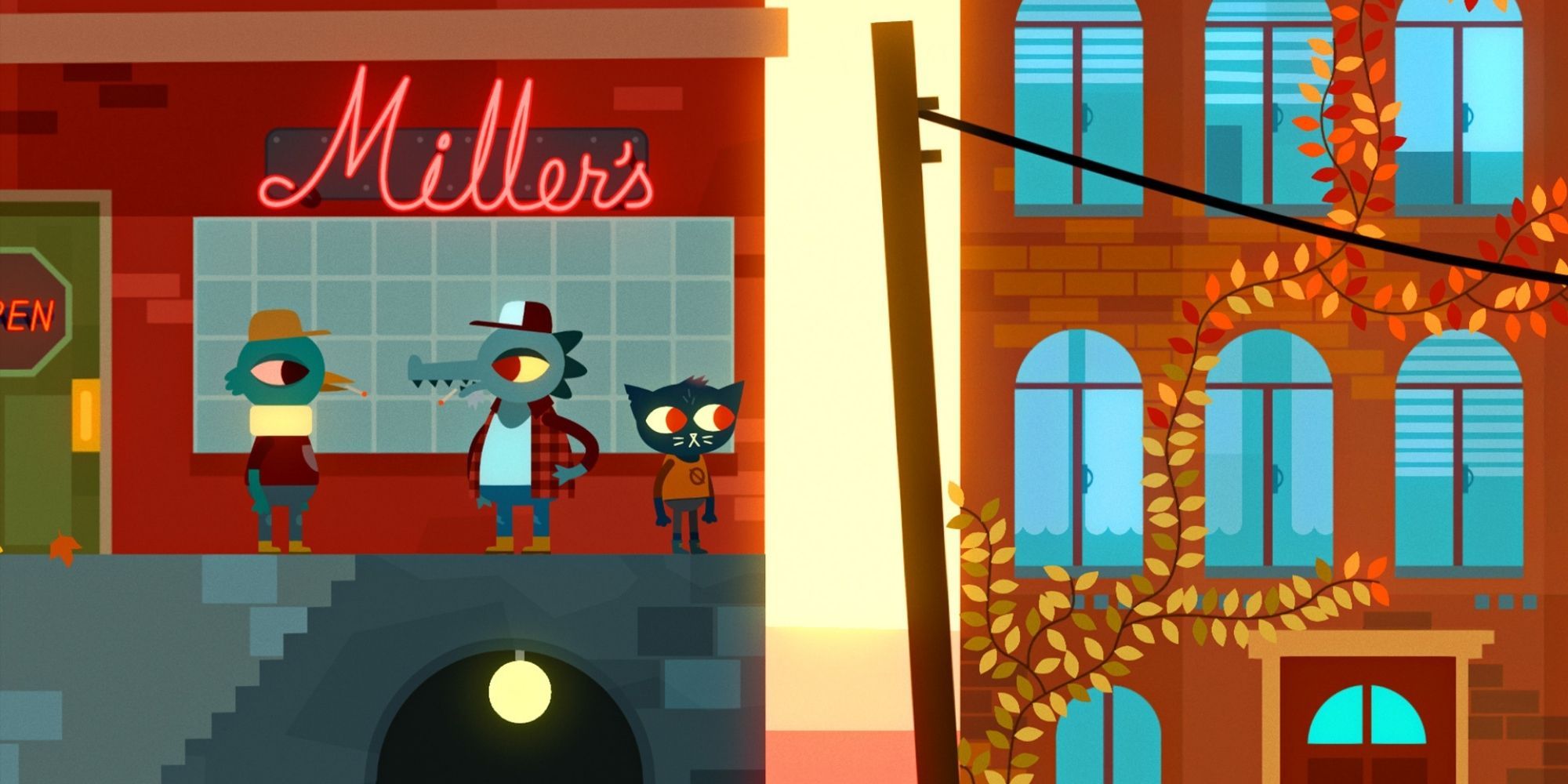 Night in the Woods Mae Stands In Front of Millers Downtown With Locals