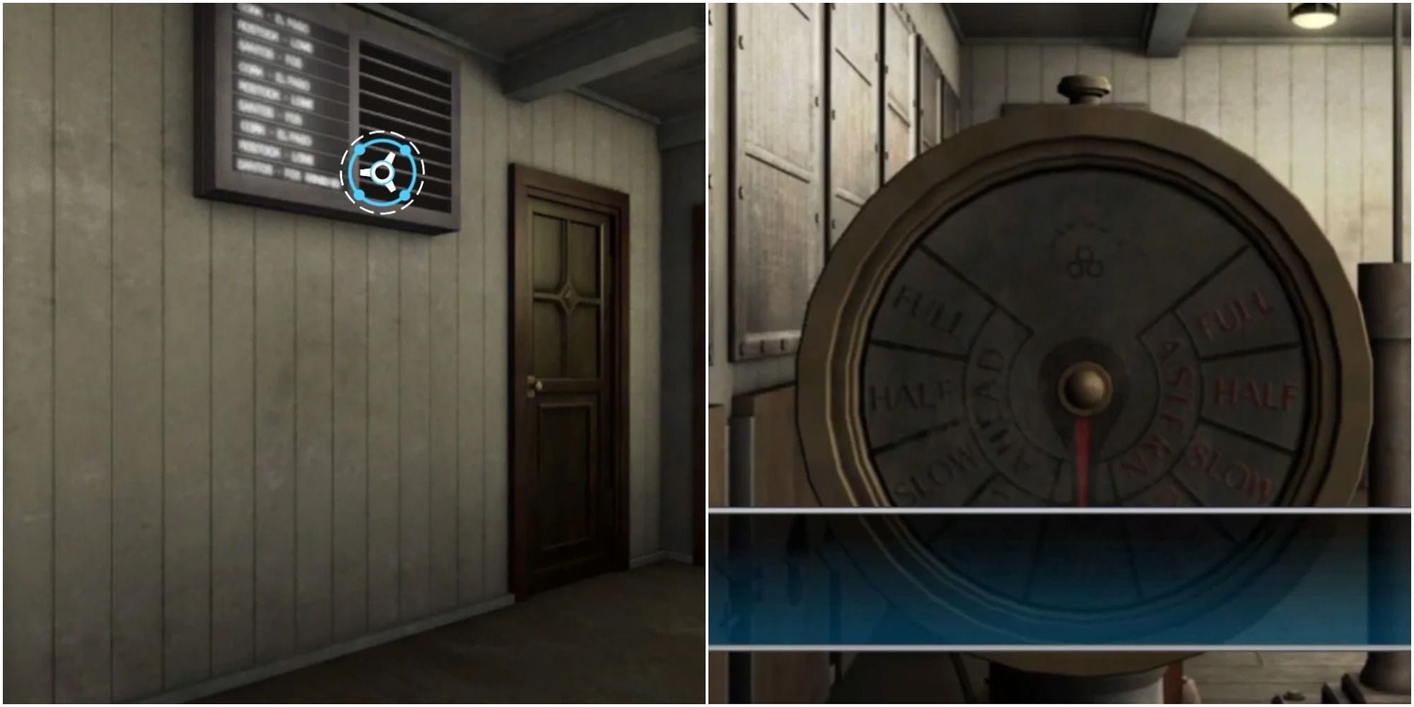 A split image showing a door on the left and a device on the right.