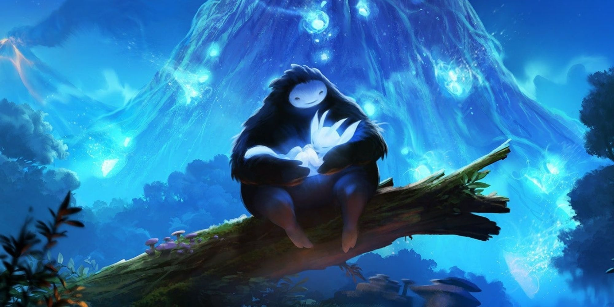 Ori And The Blind Forest Naru Holds Ori In Front Of The Night Sky