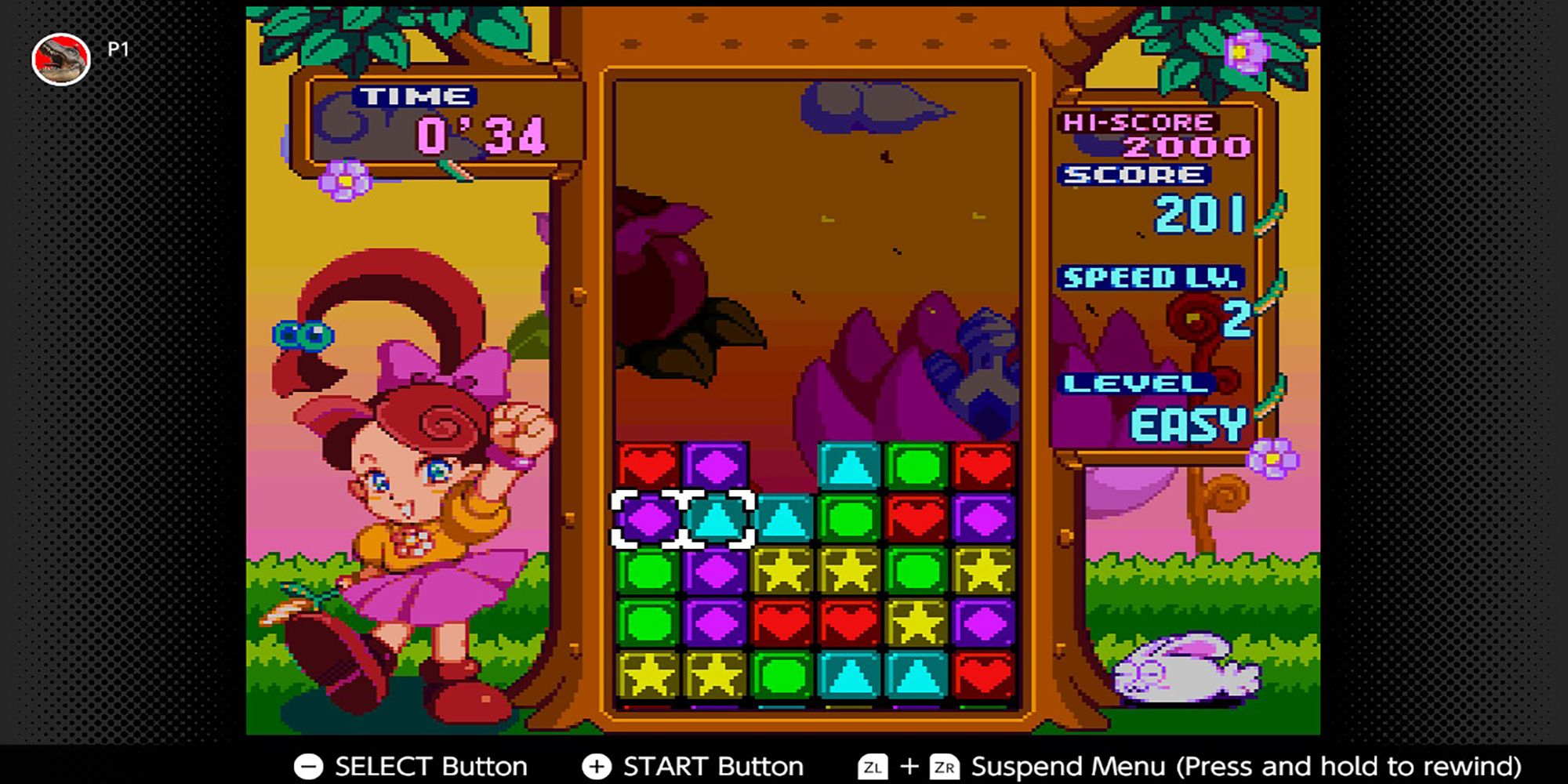 An enthusiastic fairy cheers on the player in a marathon game of Panel de Pon.