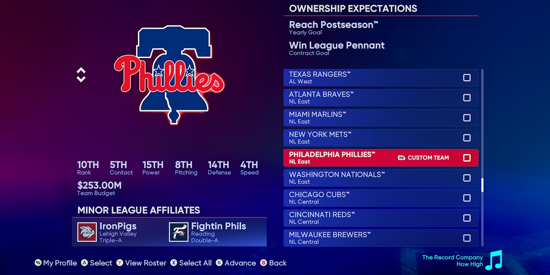 Philadelphia Phillies Franchise Mode Team Select
