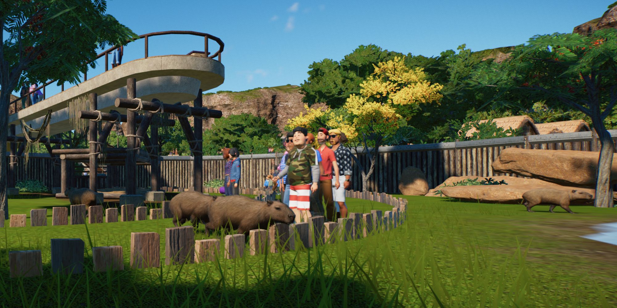 Planet Zoo Wetlands capybaras with guests
