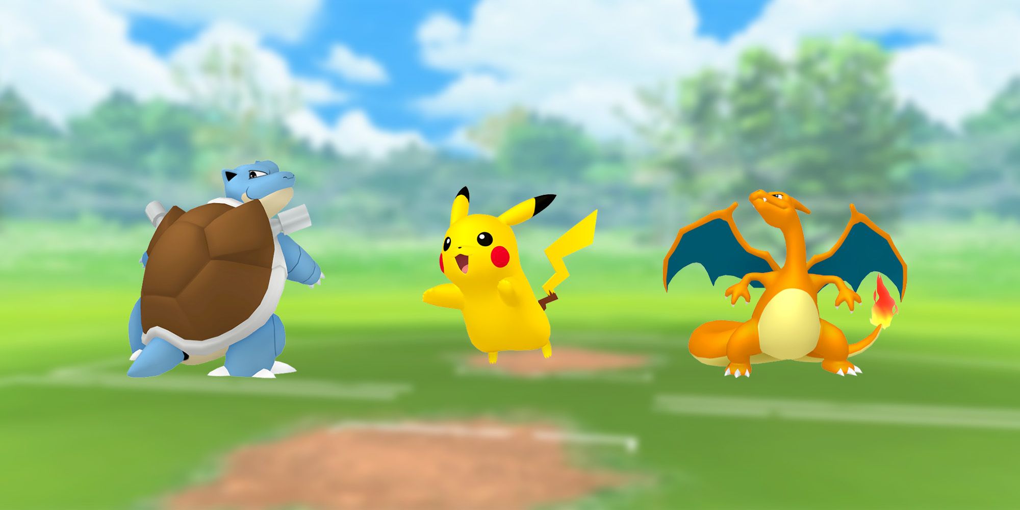 Kanto Cup Header - Blastoise, Pikachu and Charizard on the Pokemon Go battlefield