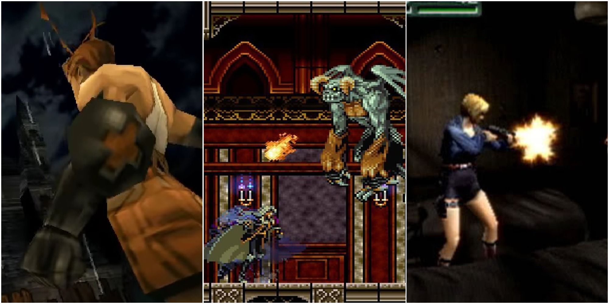 Collage of screenshots from vagrant story, castlevania symphony of the night, parasite eve