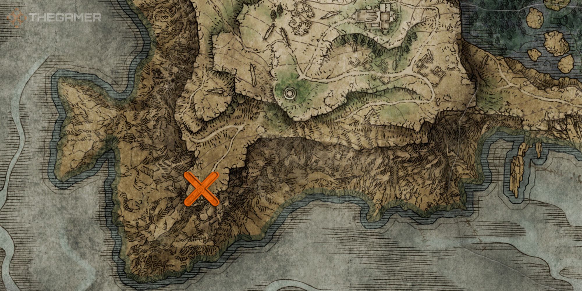 Map showing the location of the Ranni's Dark Moon Sorcery in Elden Ring