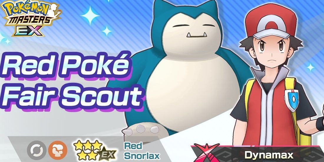 Red & Snorlax from Pokemon Masters EX pose with a serious face on.