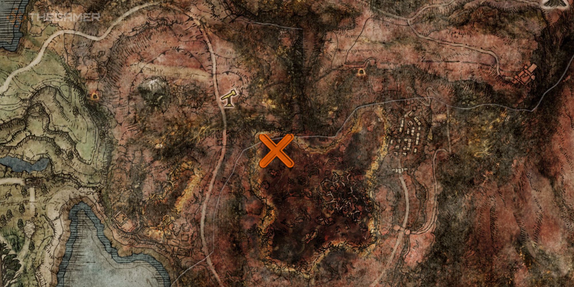 Map showing the location of the Rock Sling Sorcery in Elden Ring