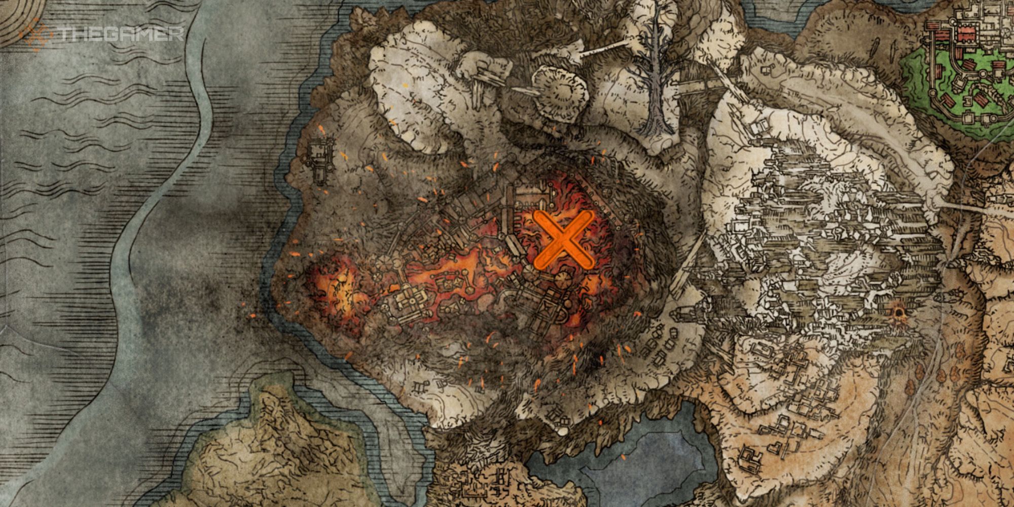 Map showing the location of Rykard, Lord of Blasphemy within Mt. Gelmir in Elden Ring