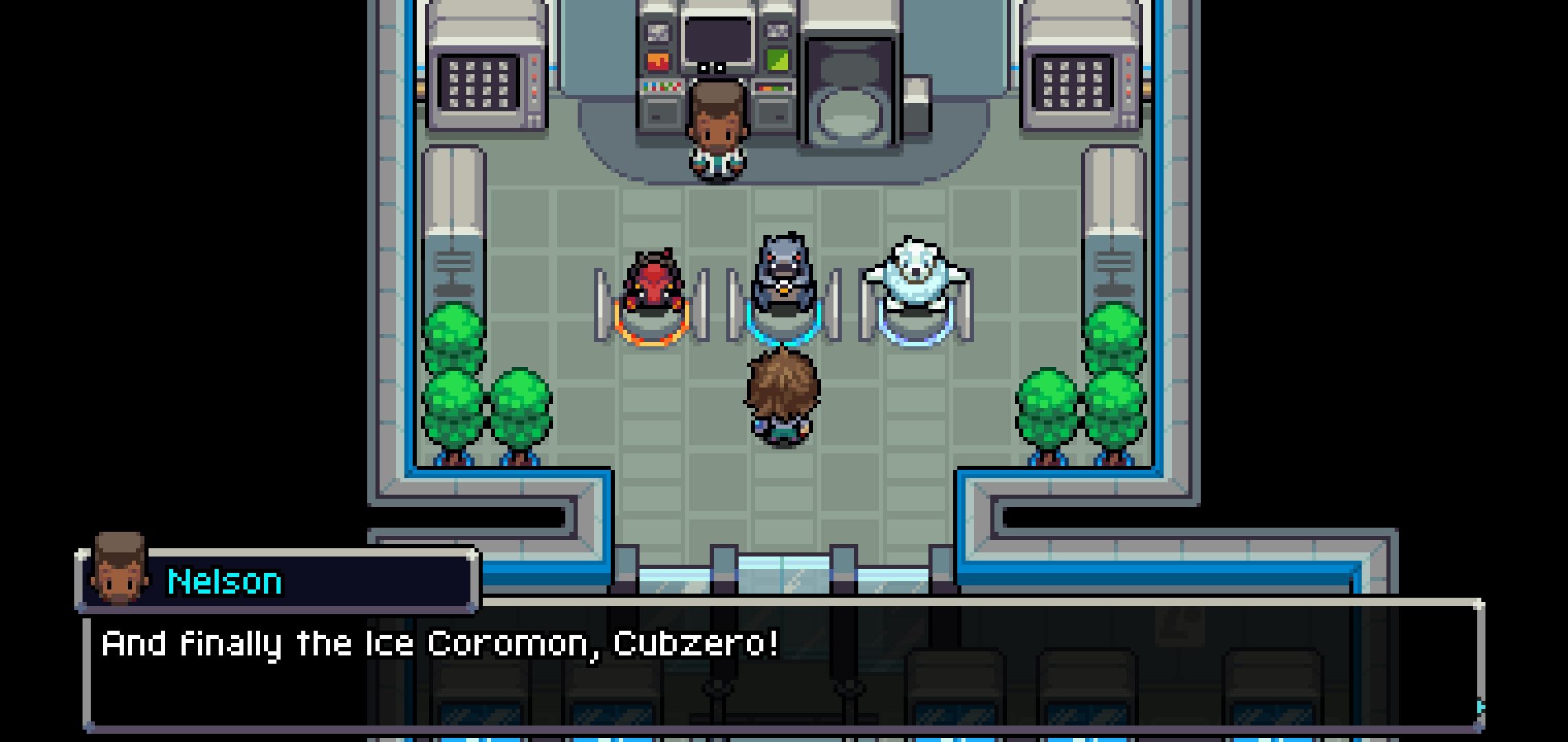 Coromon starter select with Toruga, Nibblegar and Cubzero