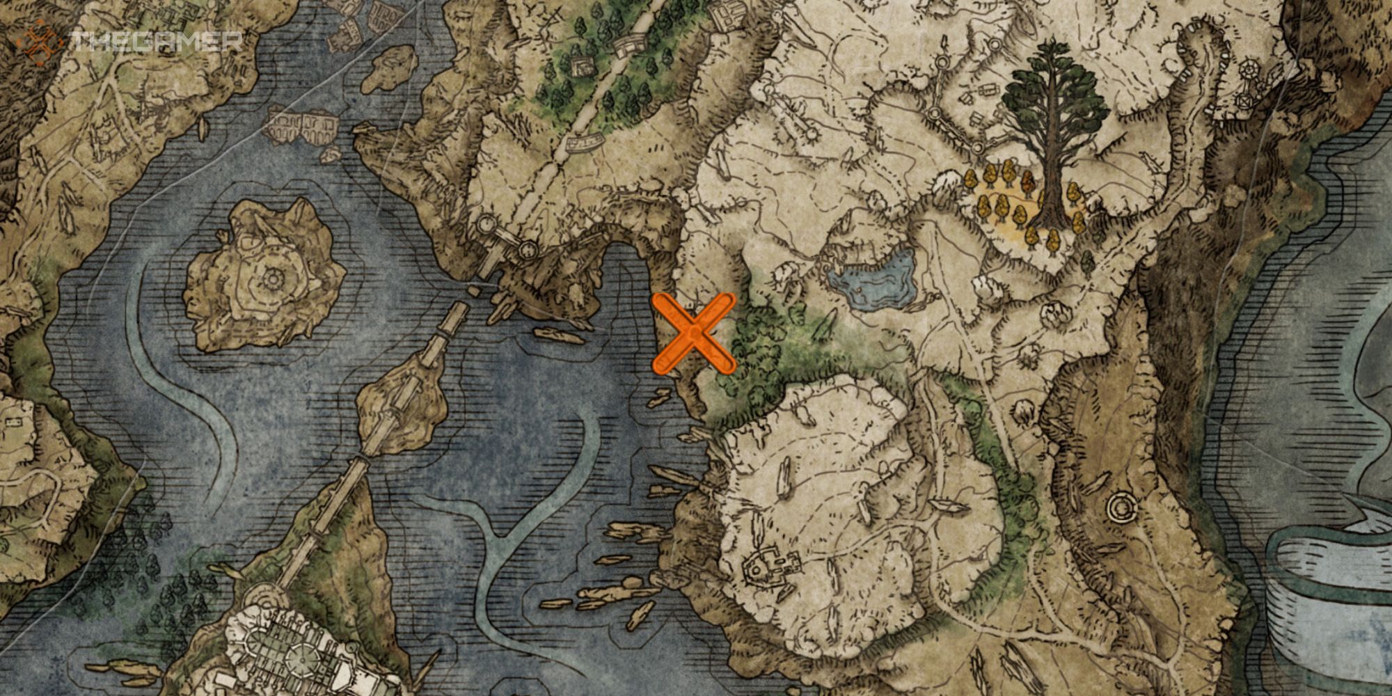 Map showing the location of the Shatter Earth Sorcery in Elden Ring