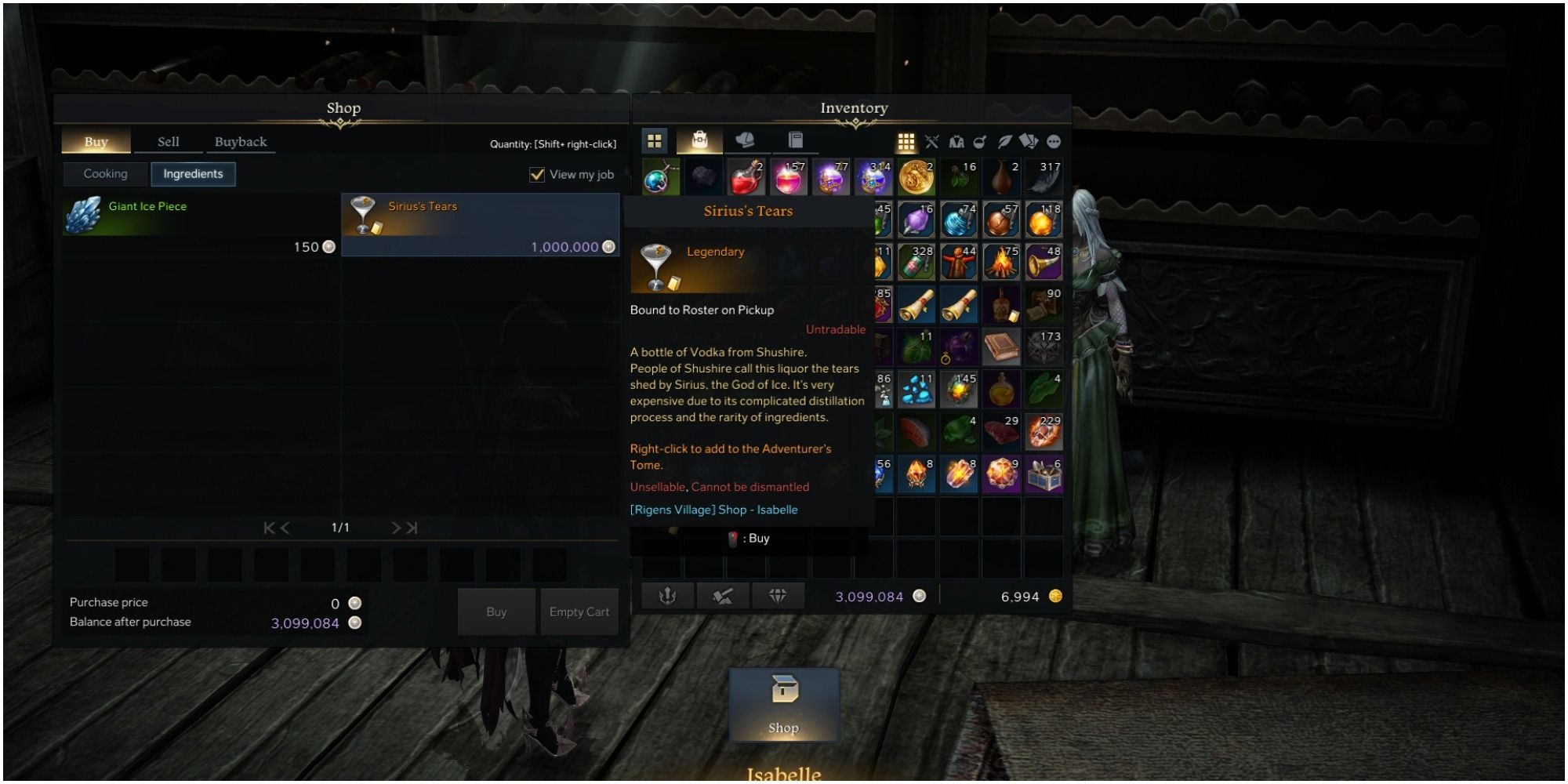 Lost Ark Sirius' Tears vendor page