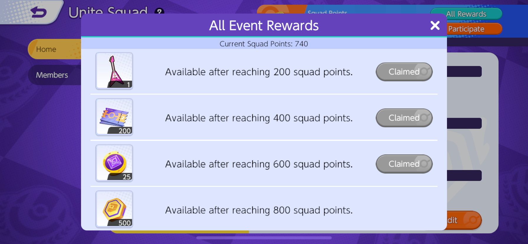 Squad Rewards in Pokemon Unite