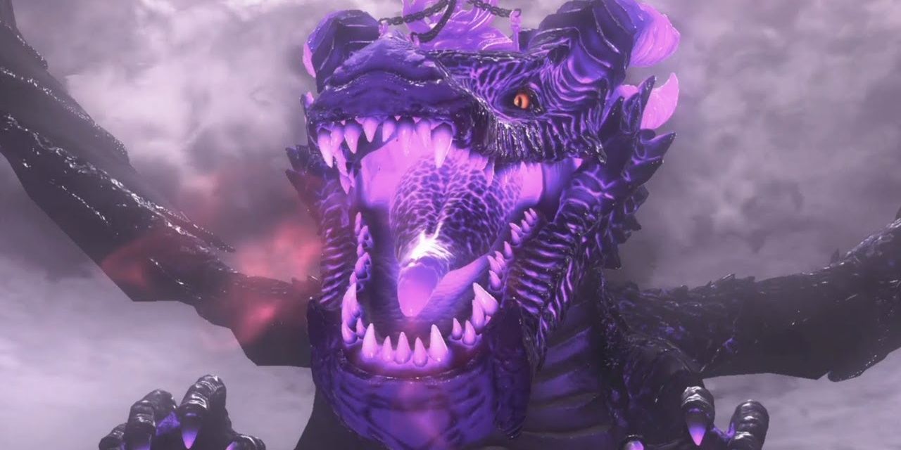 The Ruined Dragon from Super Mario Odyssey with its mouth open