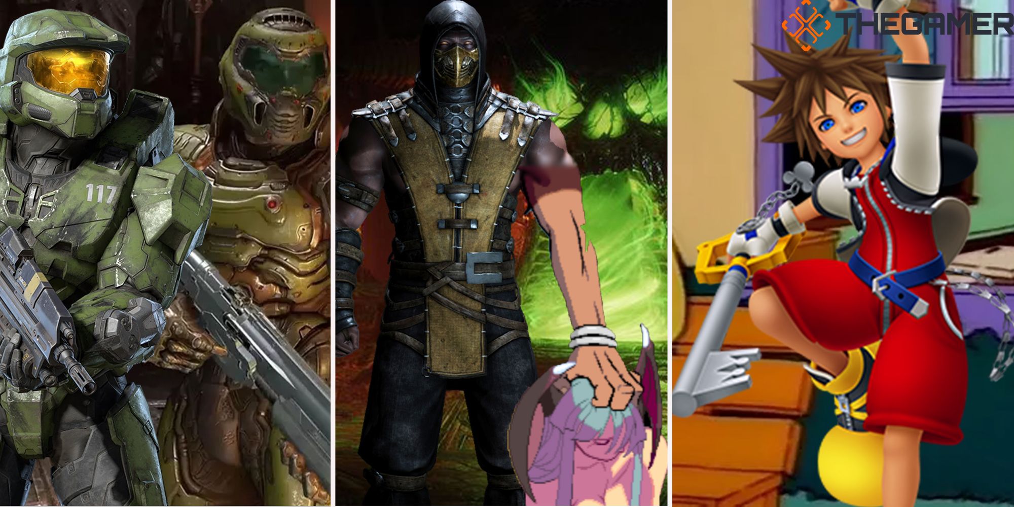 Three multiverses adorn this image, a Halo X Doom universe, a Mortal Kombat X Darkstalkers universe, and a Simpsons Kingdom Hearts Universe.