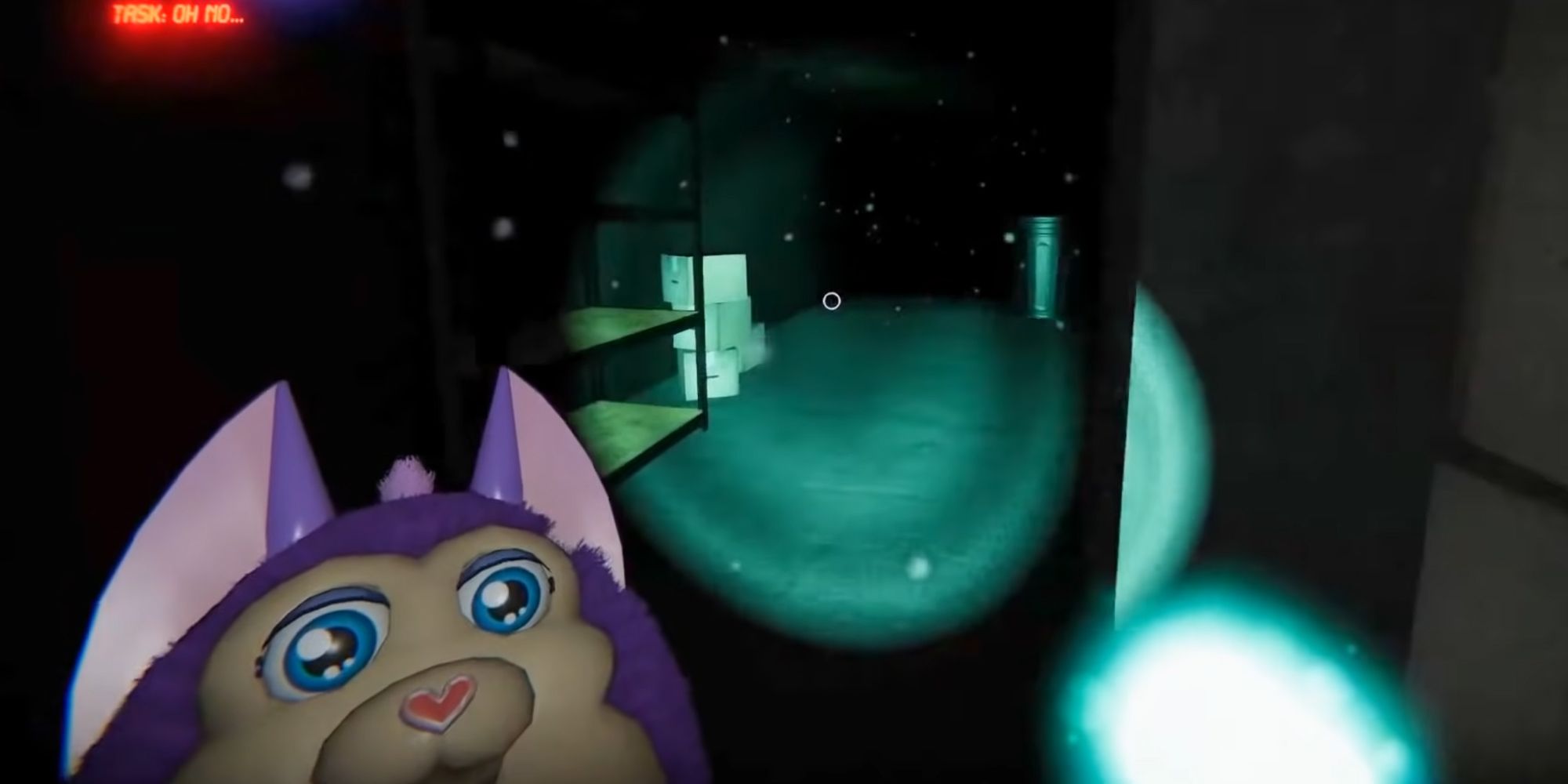 Tattletail holding purple furby-like toy.