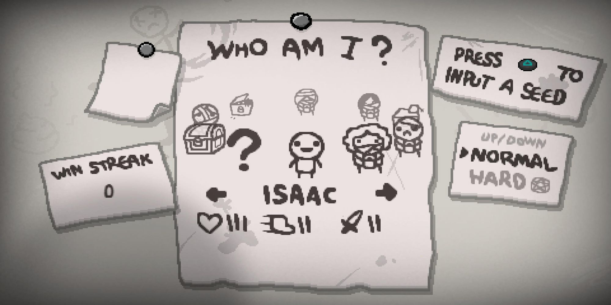The Binding of Isaac character select highlighting Isaac