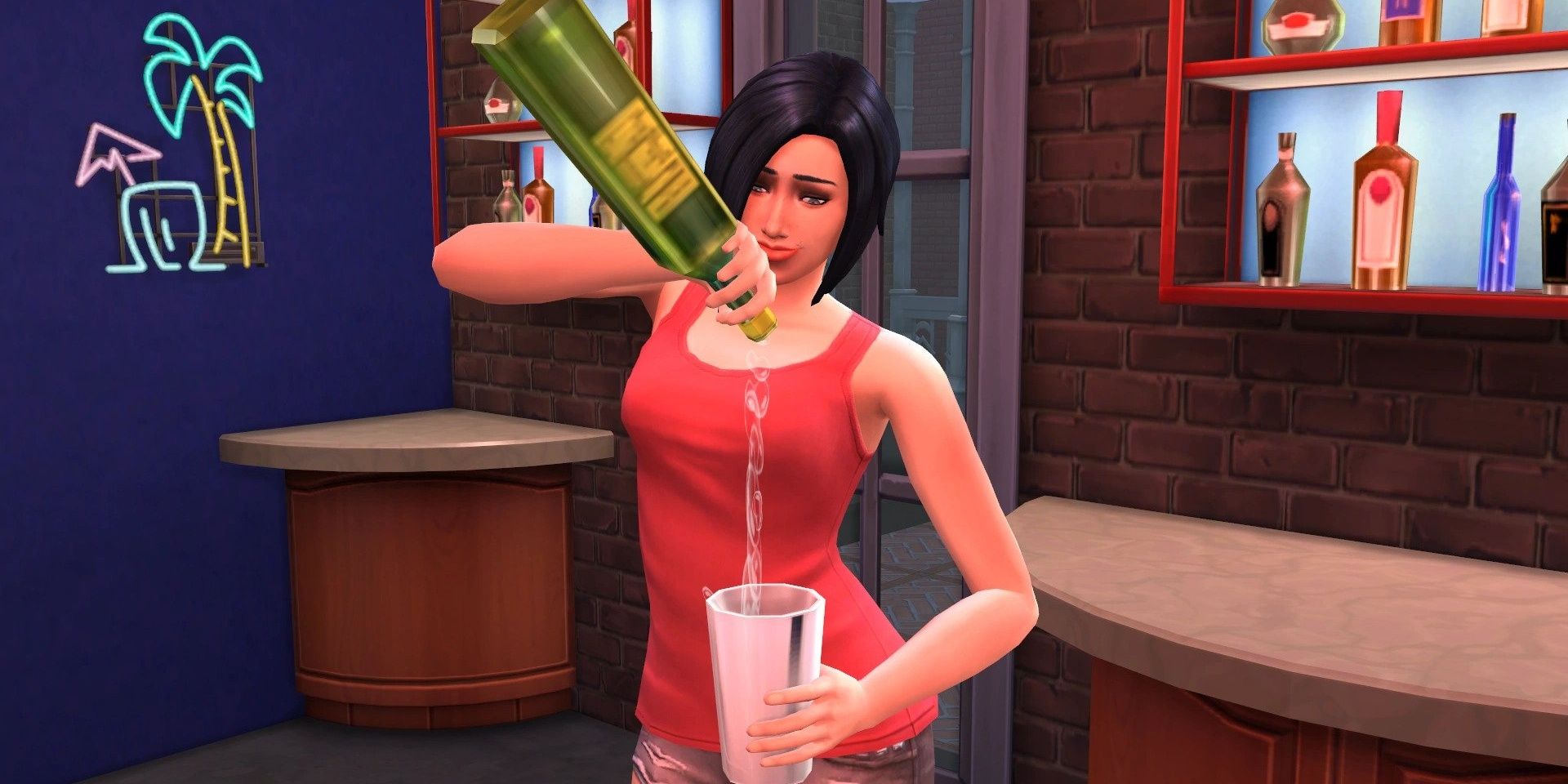 A Sim mixing a drink