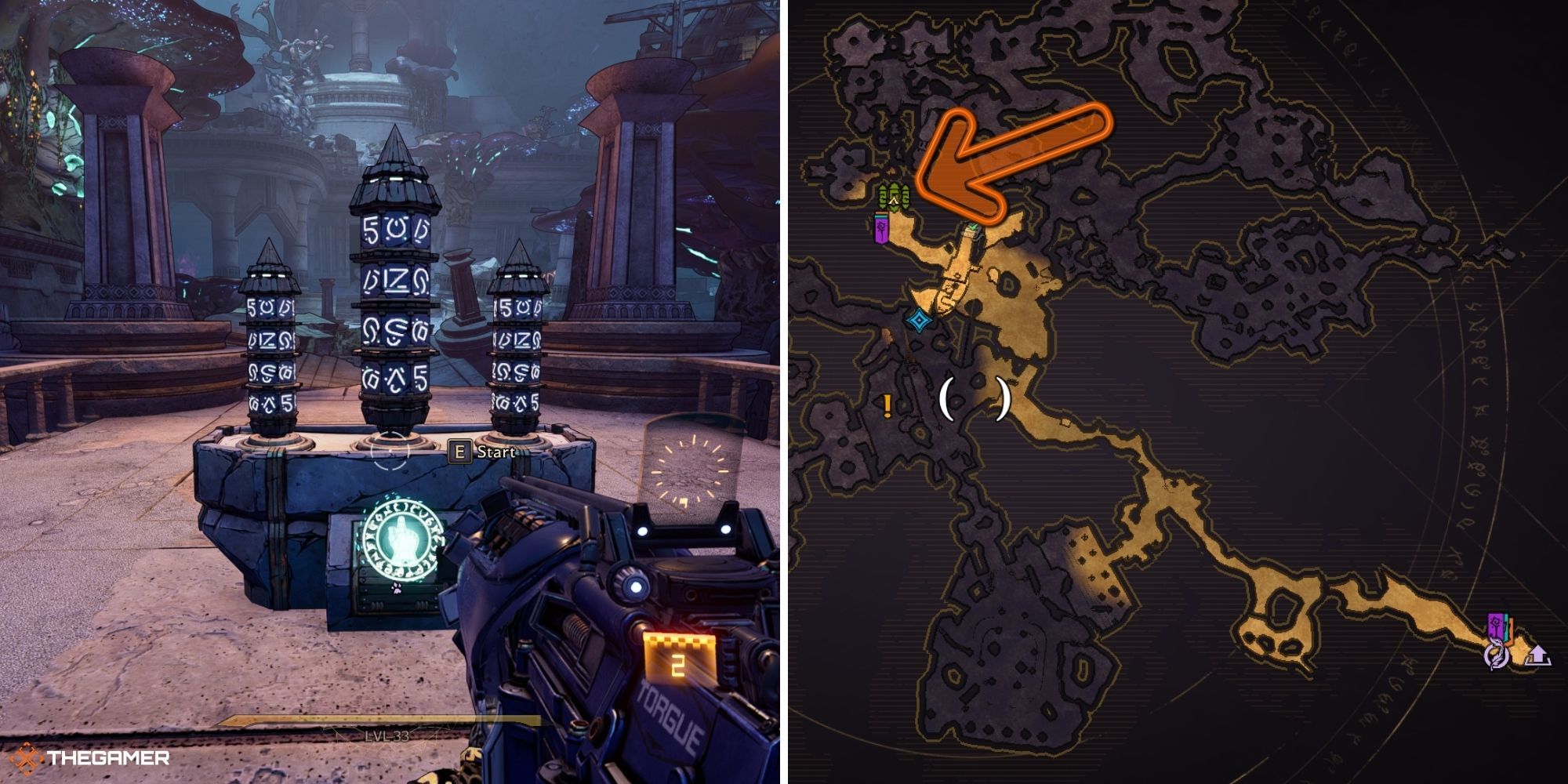 Tiny Tina's Wonderlands - Drowned Abyss - Rune Switch on left, map on right