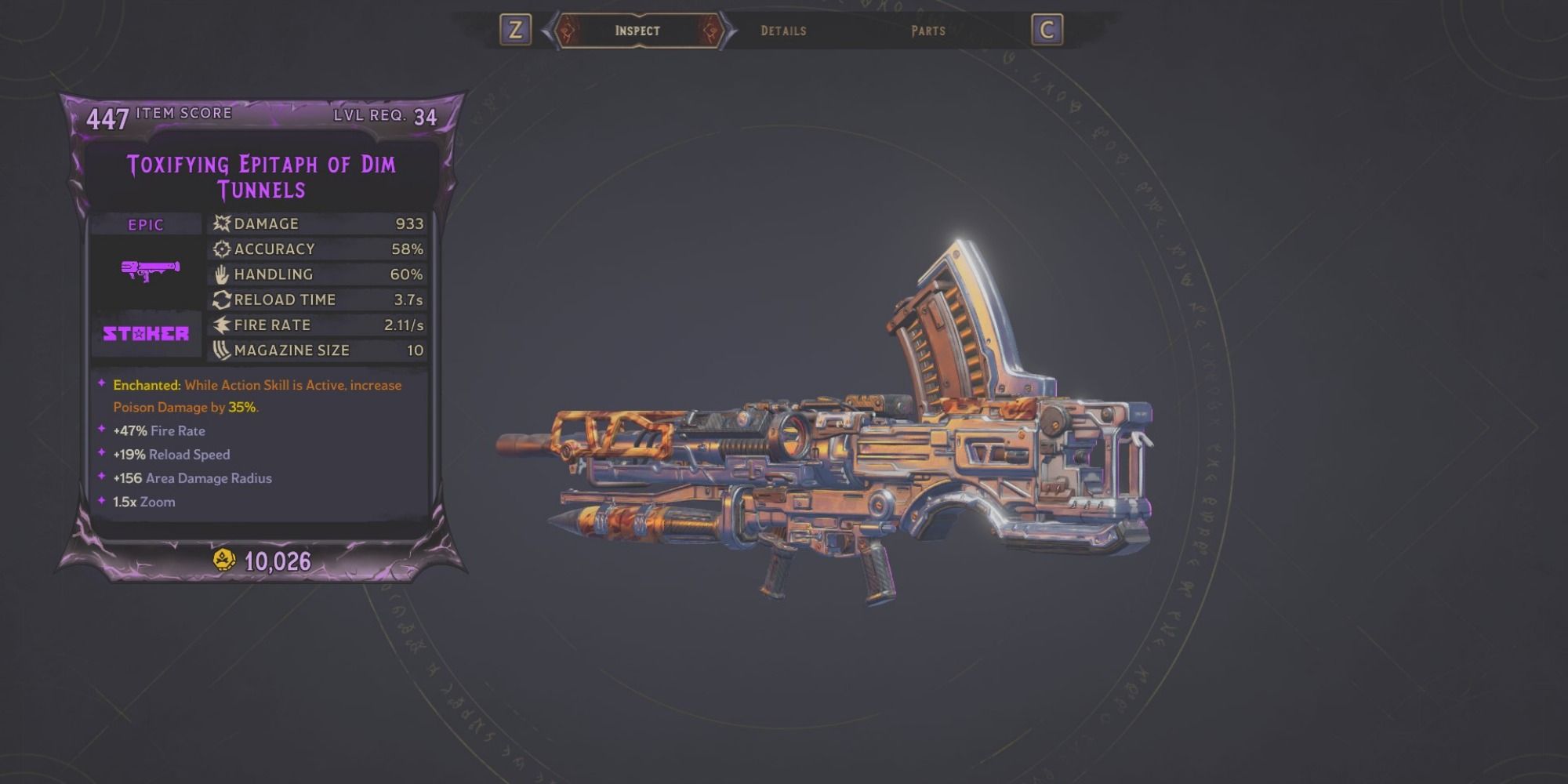 Epitaph heavy weapon on purple background of inspect menu