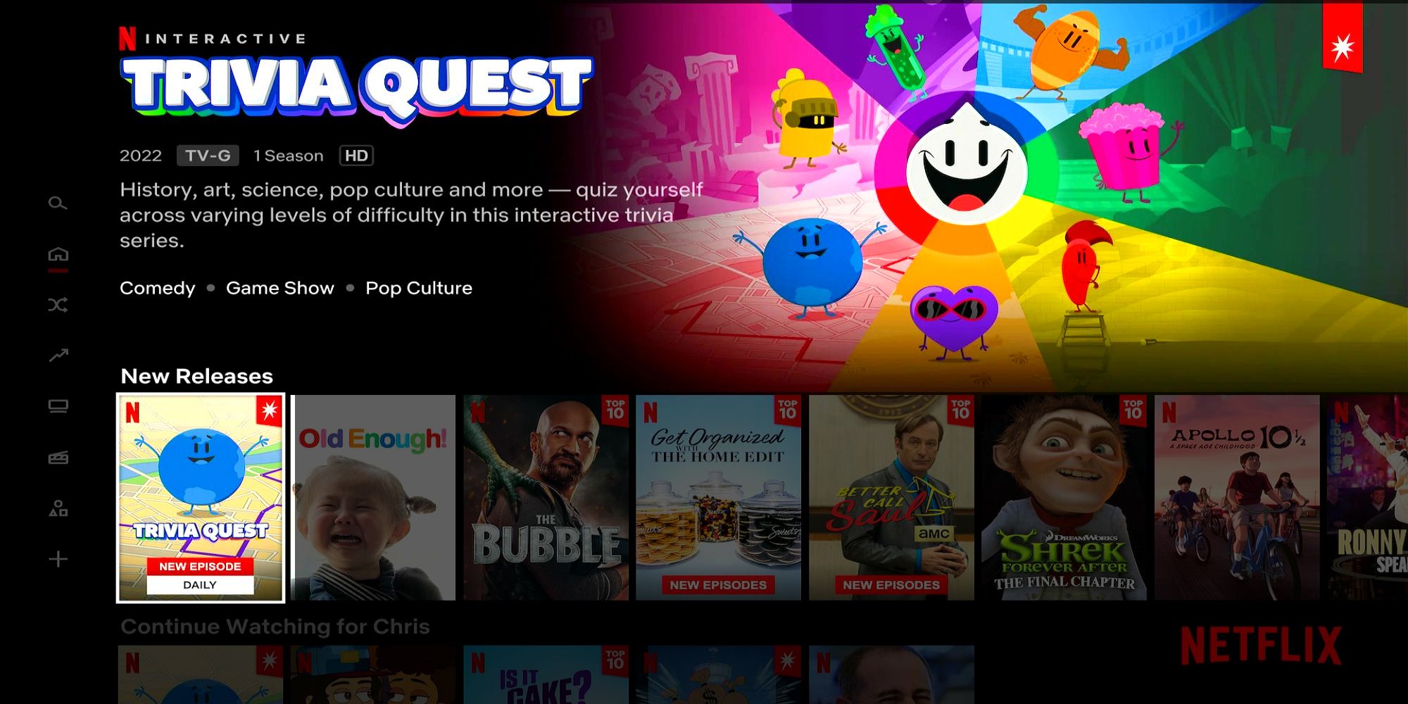 Trivia Quest, as displayed in the New Releases section of Netflix's catalog.