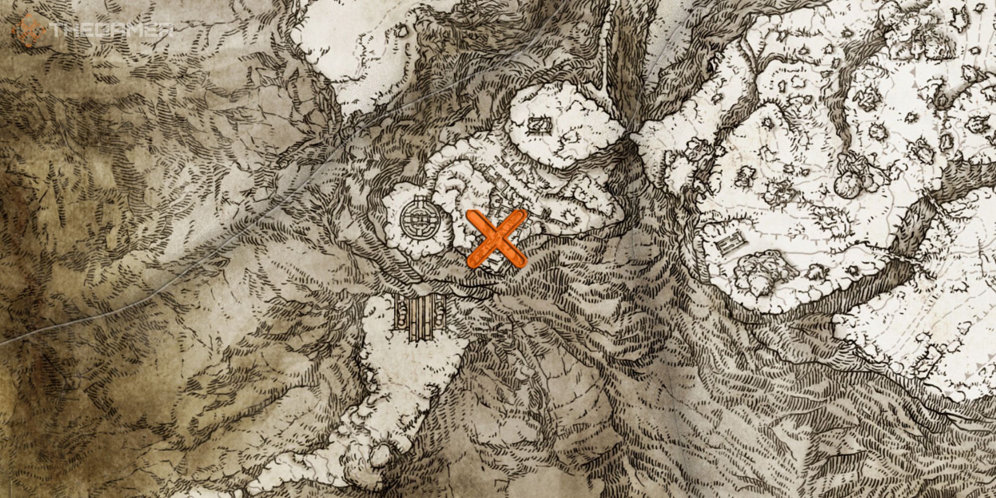 Map showing the location of the Zamor Ice Storm Sorcery in Elden Ring