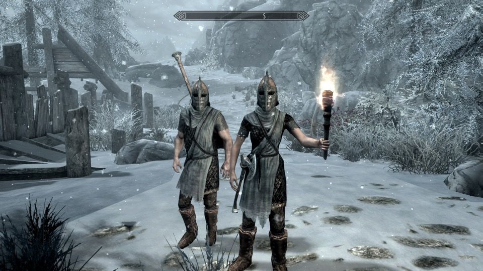Skyrim screenshot of two guards in winterhold