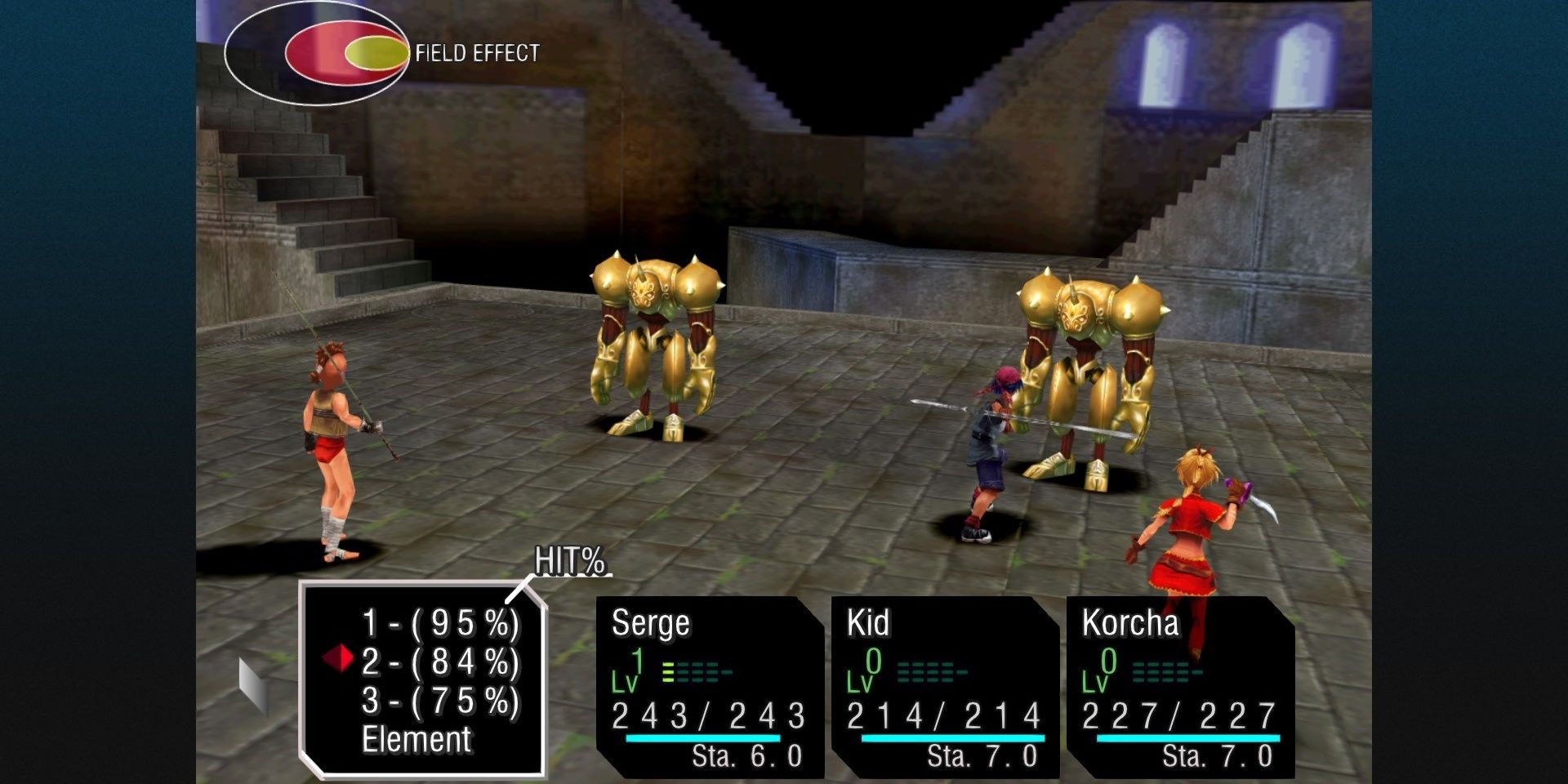 A screenshot showing a battle in Chrono Cross