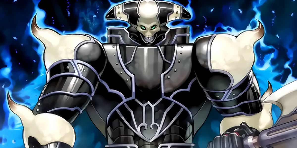 Yu-Gi-Oh Demise, King of Armageddon card art menacing black armored warrior with axe