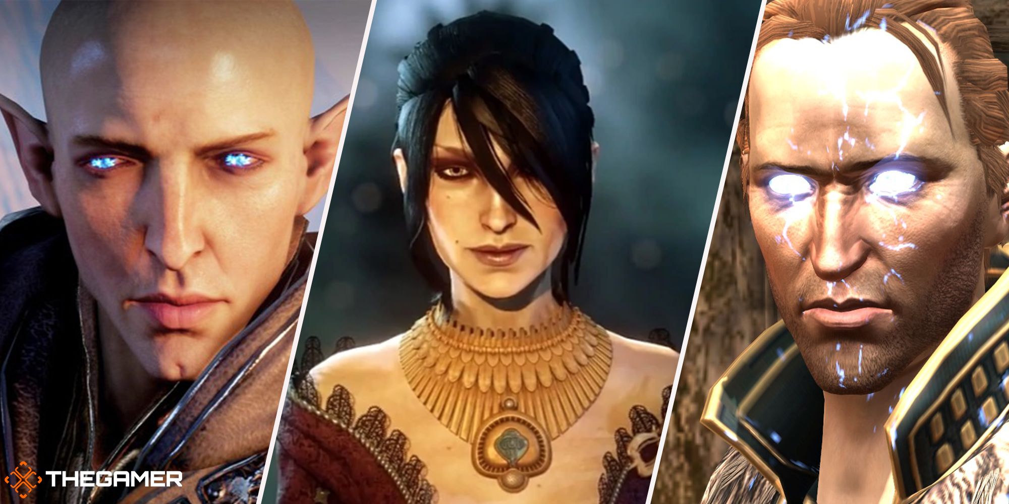 dragon age - anders on right, morrigan in centre, solas on left