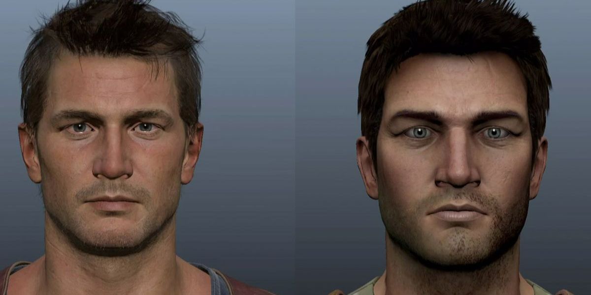 Nathan Drake from Uncharted 1 next to Uncharted 4