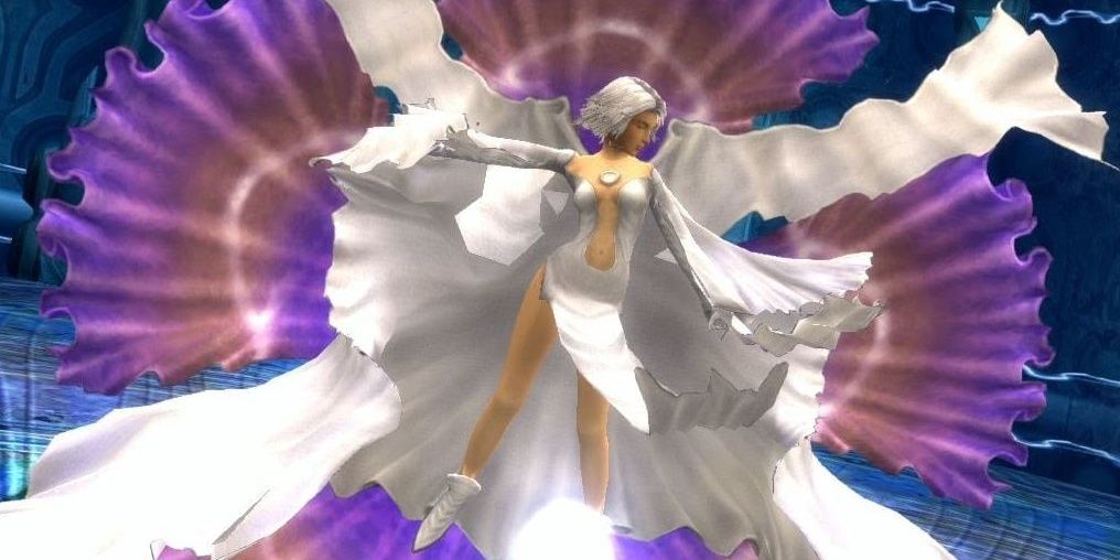 Yuna transforming into Floral Fallal in Final Fantasy X-2