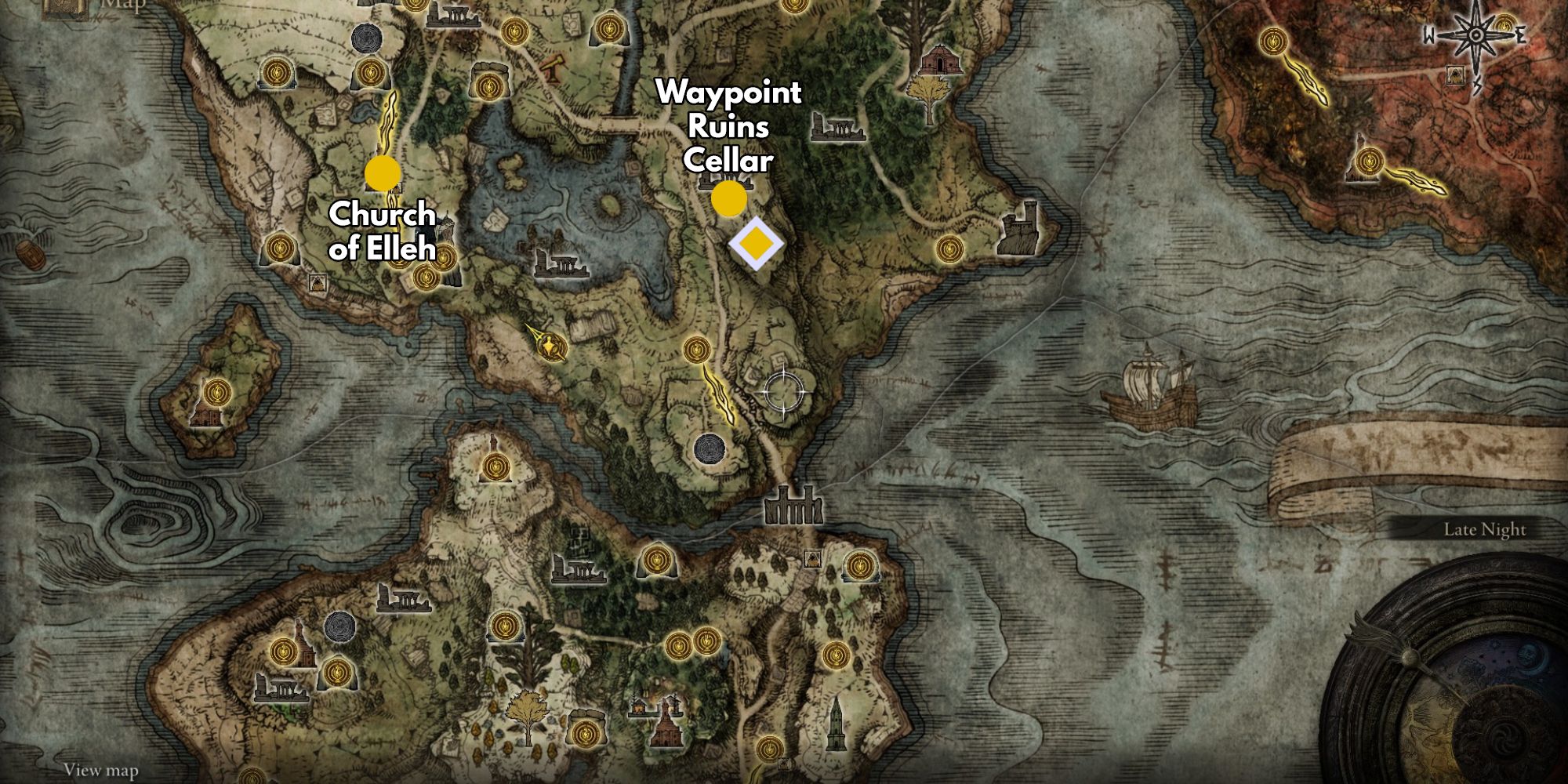 elden ring golden rune farm near waypoint ruins on map