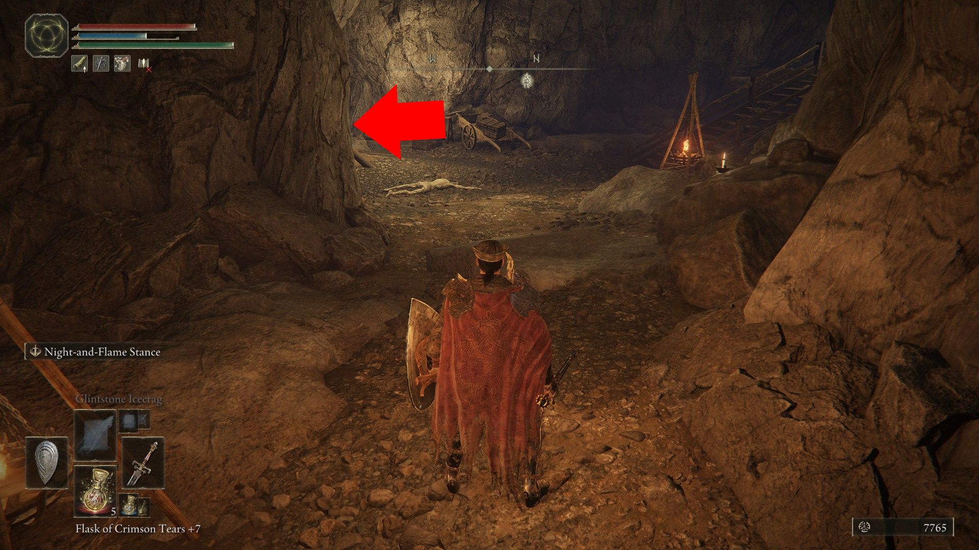 arrow showing where to find enemies in Elden Ring's Sellia Tunnel
