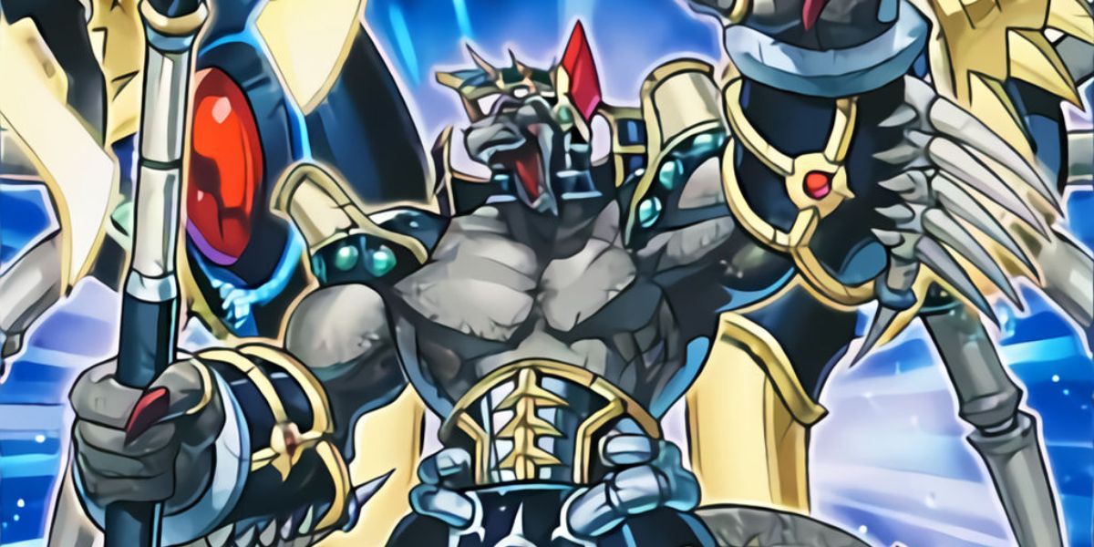 Yu-Gi-Oh Gladiator Beast Gaiodiaz card art muscular beast warrior with armor and large ax weapon cheering in assumed victory