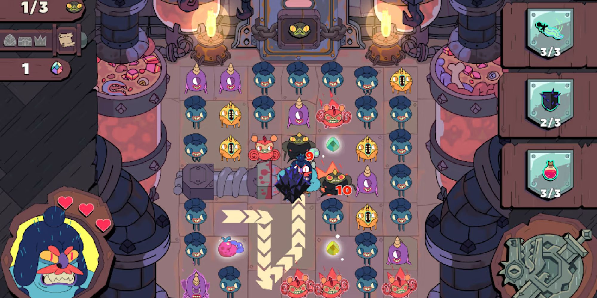 gameplay for grindstone with player in mid-move on board