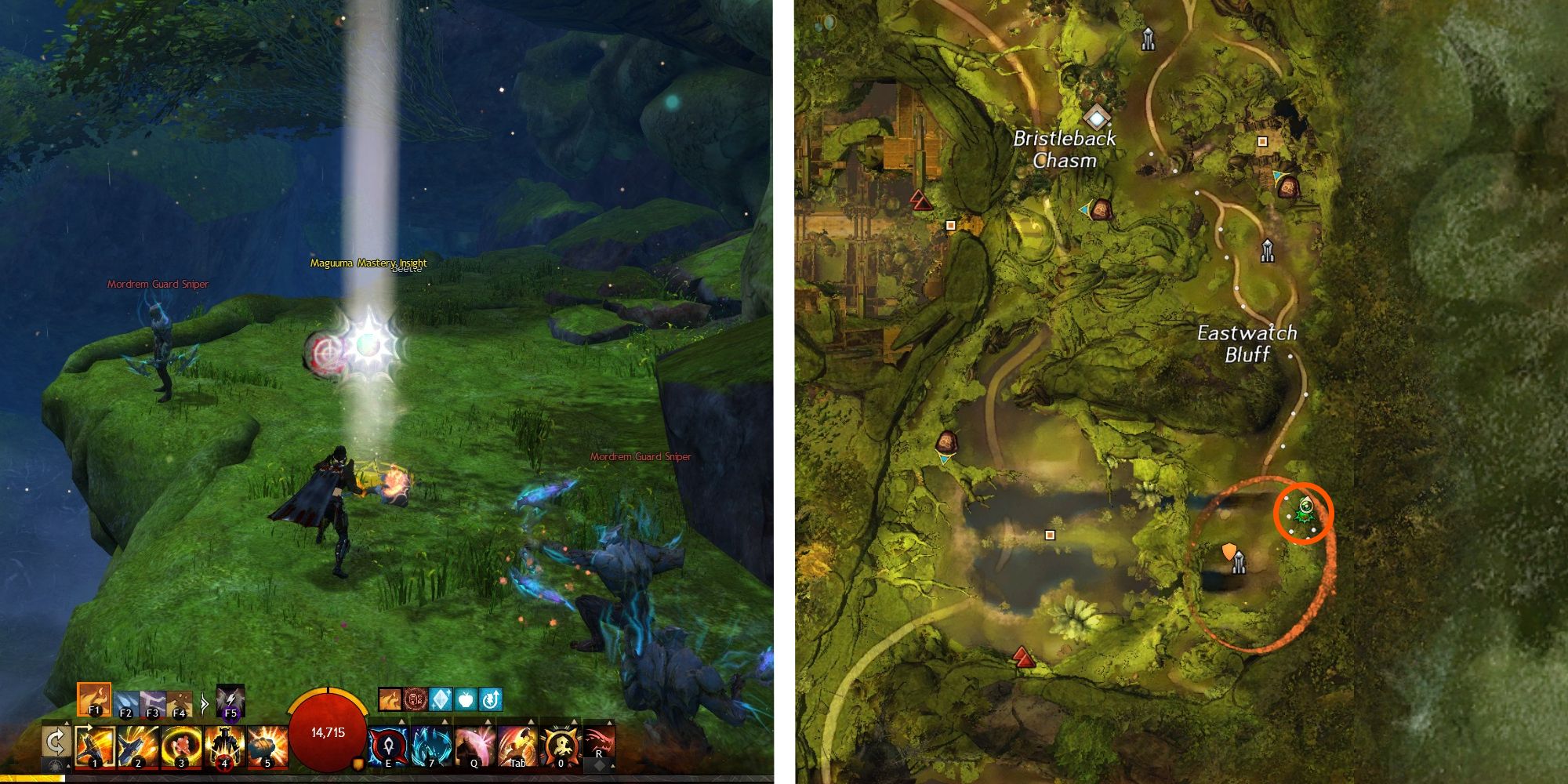 image of player at Eastwatch Bluff Insight next to image of location on map
