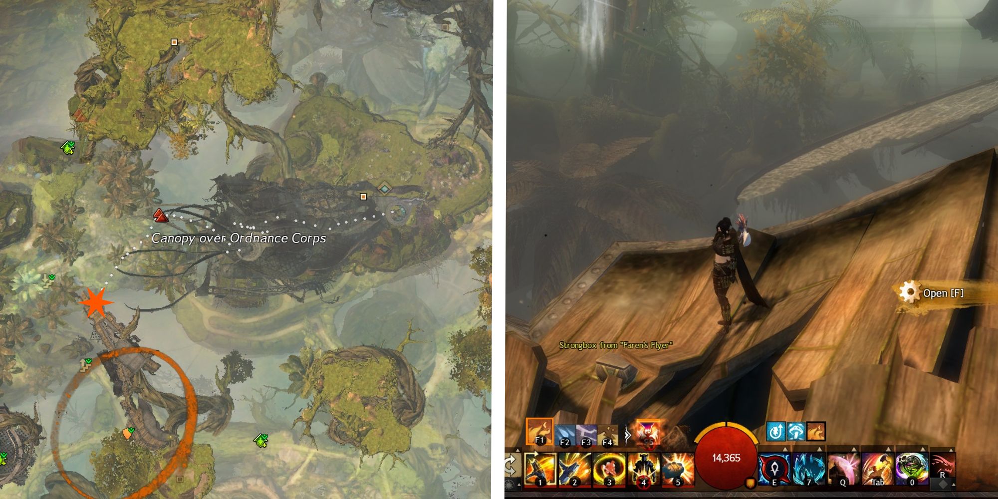 Faren's Flyer strongbox location on map, next to image of player standing at box
