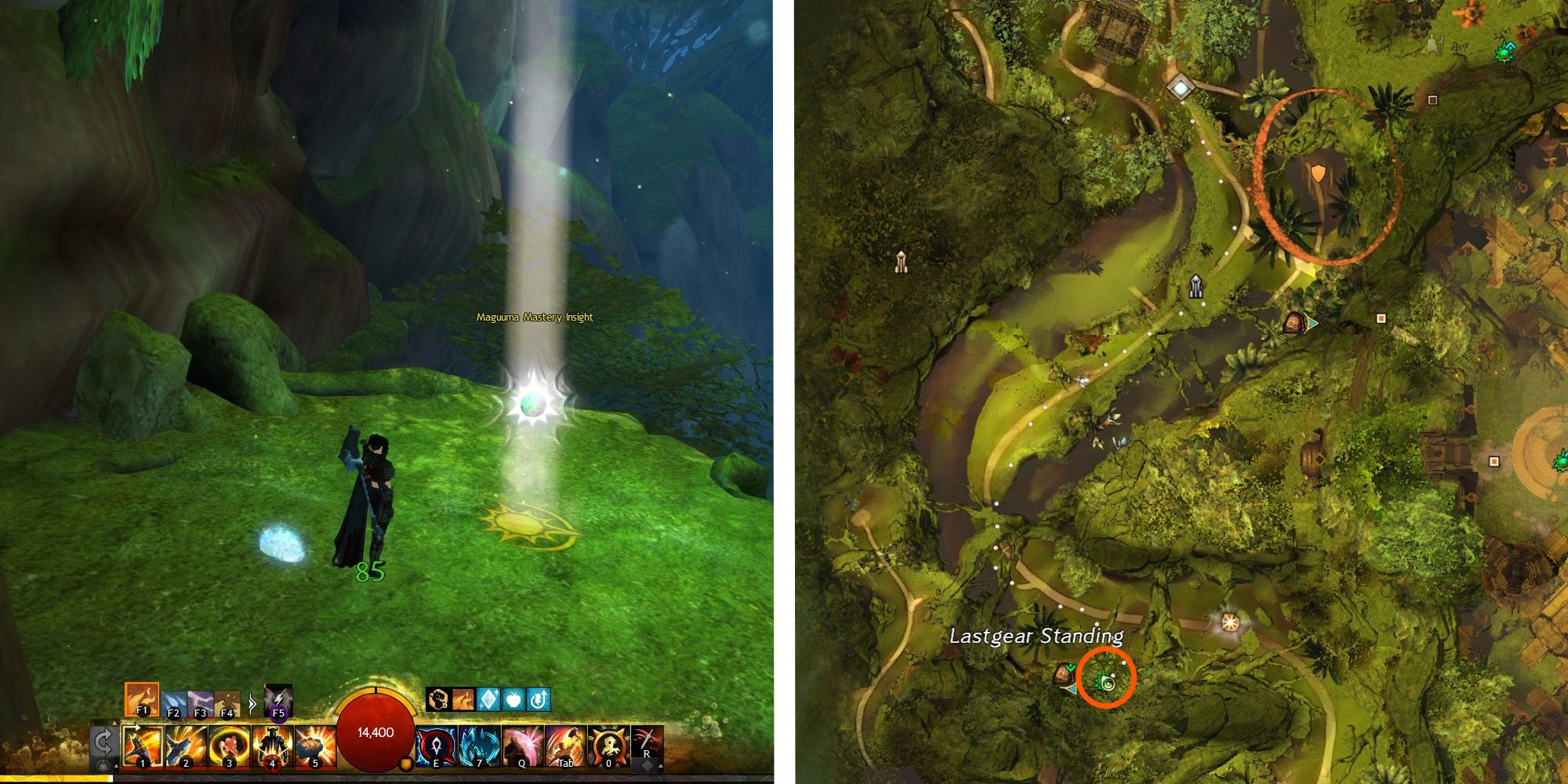 image of player standing at the Lastgear Standing Insight next to image of location on map